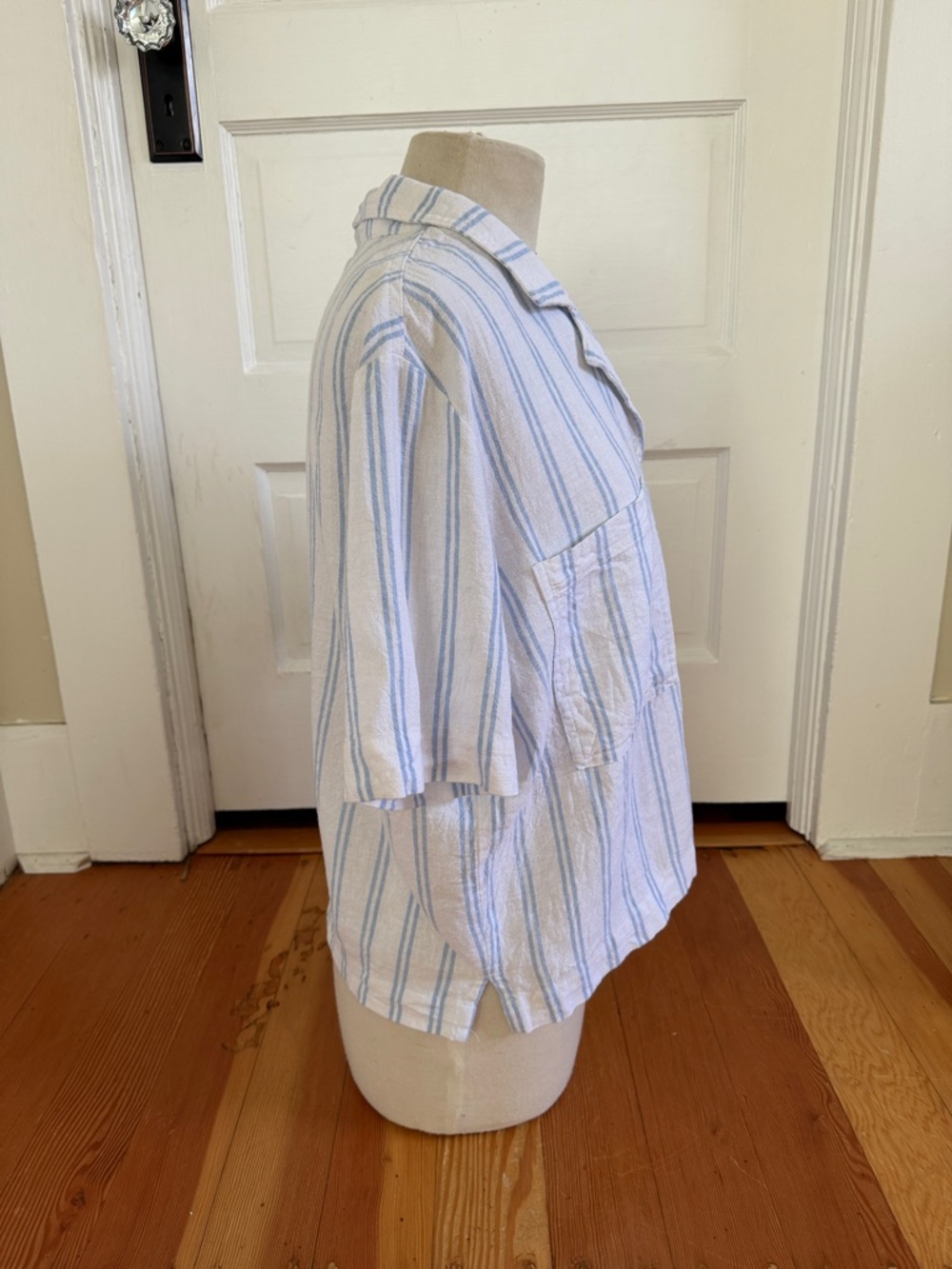 BUFFALO David Bitton White Blue Striped Linen Blend Button Down Shirt Large - Picture 3 of 6